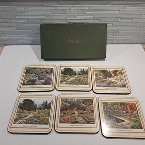 6 Vtg Piece Coaster Set Harrods Vintage English Country Gardens With Cork Back